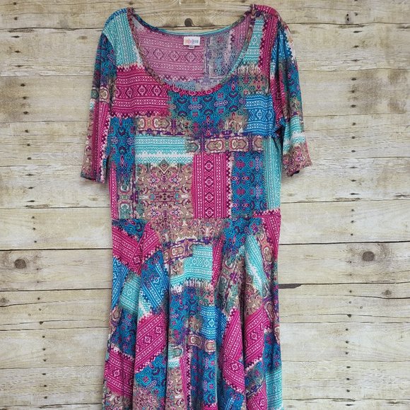 LuLaRoe 2XL Nicole - Pink Blue Brown Patchwork Design - Picture 1 of 6